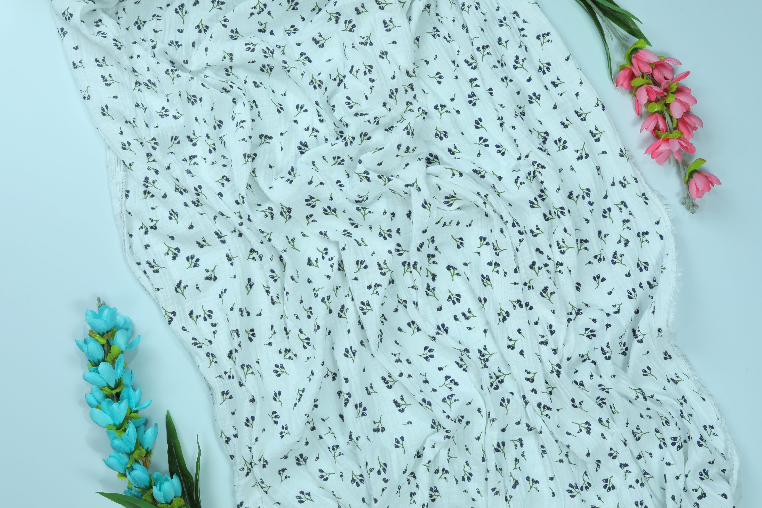 Muslin Gauze/Crinkle Fabric 2-Layer Flower Print 01