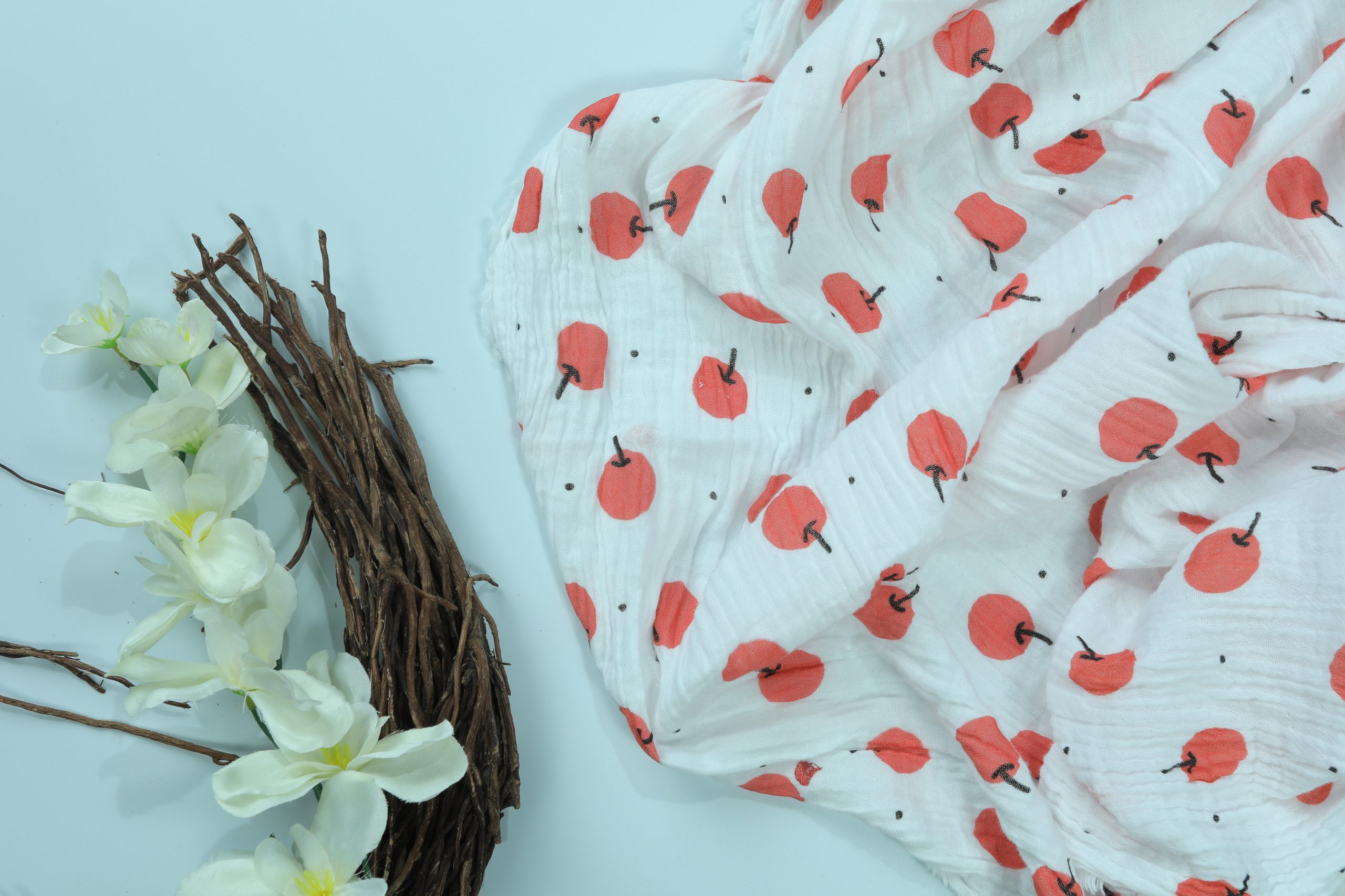 Muslin Gauze/Crinkle Fabric 2-Layer Cherry Print 02