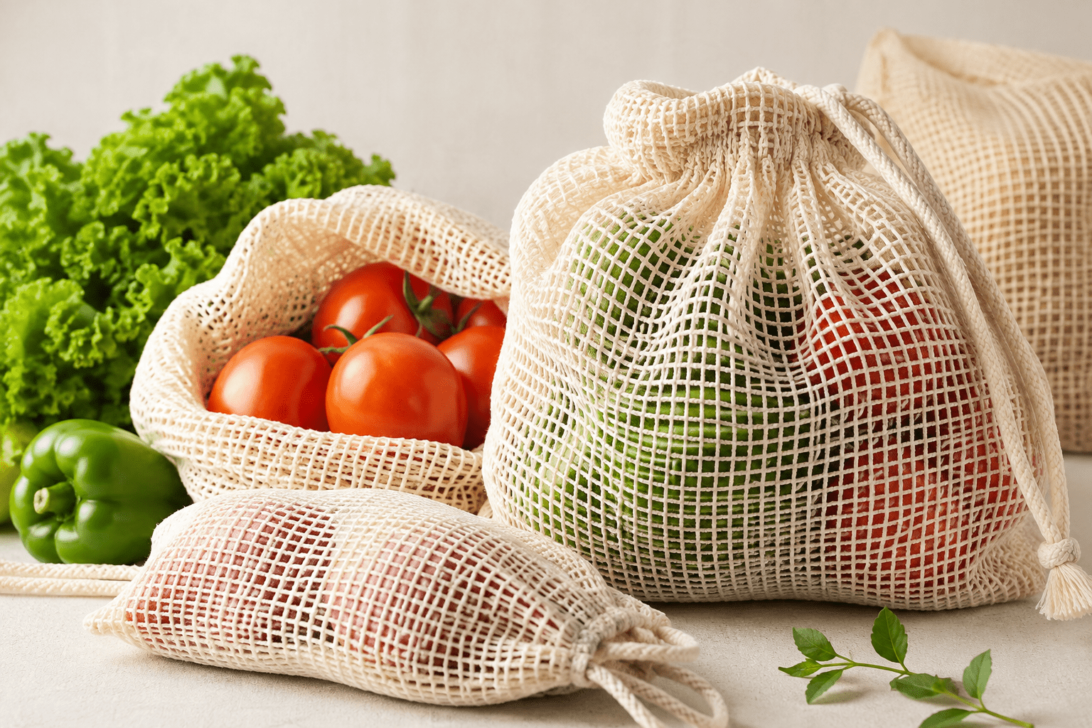 Cotton mesh produce packaging bags sustainable alternative to plastic netting