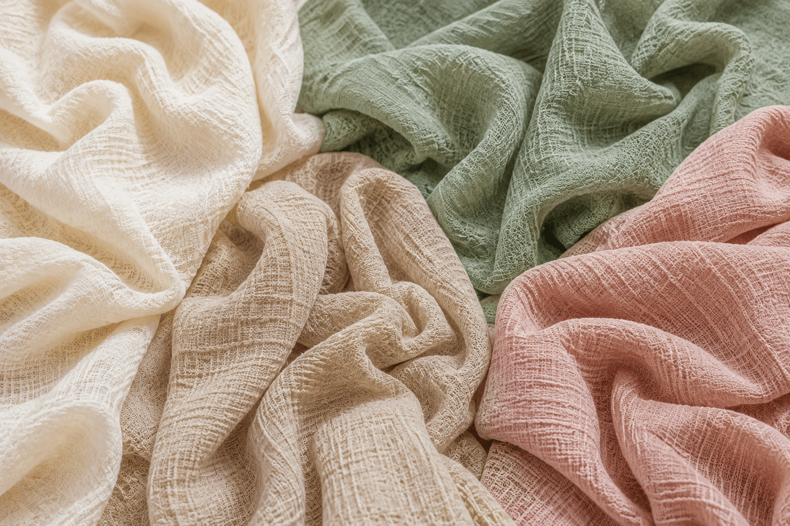 Crinkled muslin fabric for resort wear collections