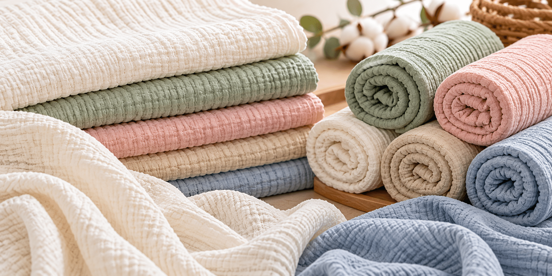 Crinkled cotton muslin fabric for baby swaddles