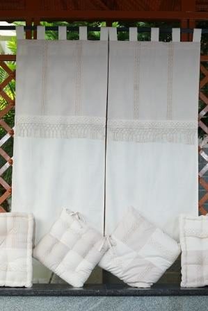 Beige Curtain and Cushion with lace and fringes