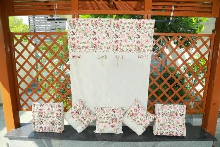 Flax Floral Print Curtain and Cushion Set