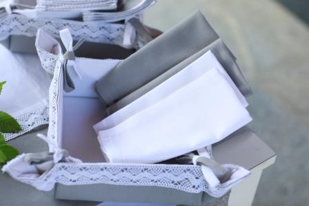 Grey White Bread Basket and Napkin with Tassels