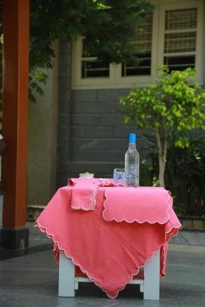 Pink Tablecloth, Napkin, Placemat and Runner with scalloping