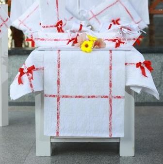 White Base Tablecloth and Runner with schiffli fabric at top