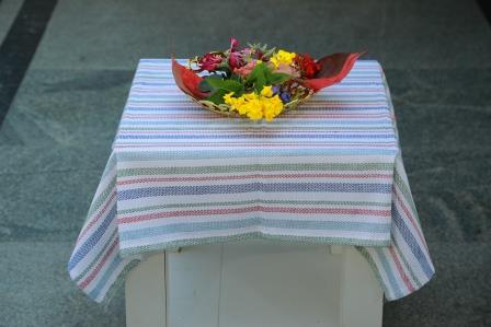 White with Multicolor Twill Stripe Tablecloth