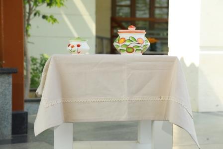 Hemp Blended Beige Tablecloth